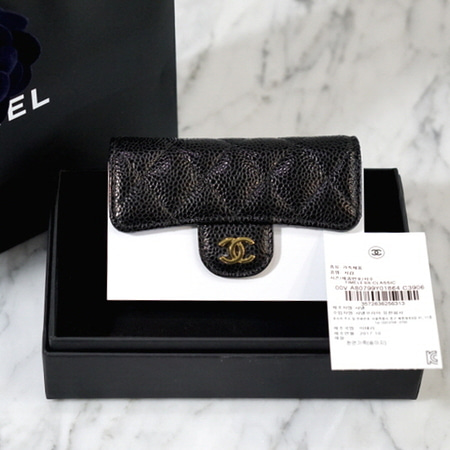 [미사용 25번단위]Chanel(샤넬) 18시즌 신상 클래식 캐비어 금장 카드명함 케이스 지갑