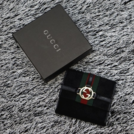 Gucci(구찌) 115080 G인터로킹 삼선밴드 블랙 캔버스 중지갑