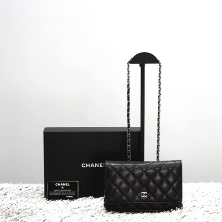 Chanel(샤넬) A33814 CC 블랙 캐비어 은장체인 WOC(월릿 온 체인) 크로스백