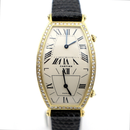 Cartier(까르띠에) 18K골드 TONNEAU(토너) 듀얼타임 쿼츠 가죽밴드 여성 시계aa08817