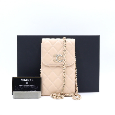 [새상품]Chanel(샤넬) CP8283 핑크베이지 CC 램스킨 미니 금장체인 숄더백 겸 크로스백aa22394