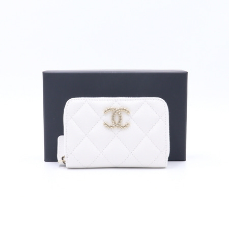 [새상품]Chanel(샤넬) AP3186 화이트 캐비어 금장 CC 코인퍼스 동전 카드지갑aa29216