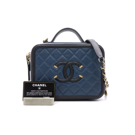 Chanel(샤넬) A93343 블루 캐비어 미듐 코스메틱 케이스 탑핸들 토트백 겸 금장체인 숄더백 크로스백aa31581