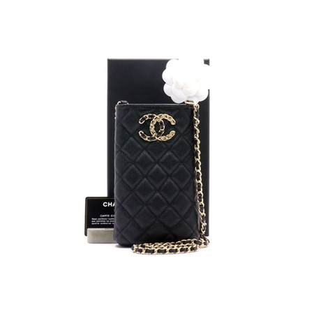 Chanel(샤넬)  AP1836 블랙 캐비어 CC로고 폰 홀더 금장체인 크로스백aa31385
