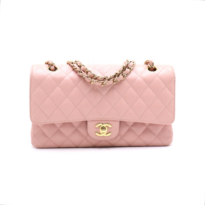 Chanel(샤넬) A01112 핑크 캐비어 클래식 미듐 금장체인 숄더백aa38392